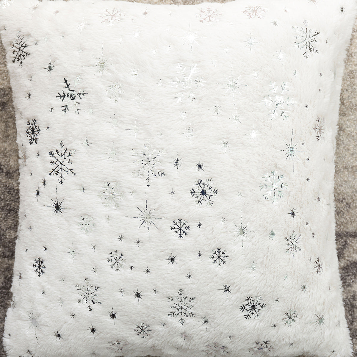 Soft plush pillowcase with snowflakes and gold embossing