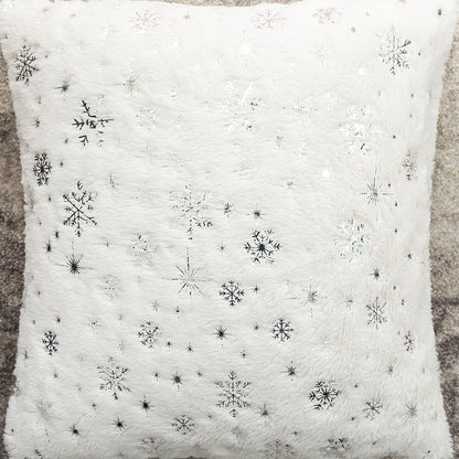 Soft plush pillowcase with snowflakes and gold embossing
