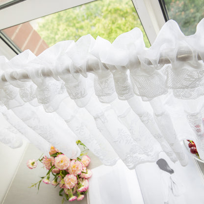 1 Panel Floral Lace Window Short Tier Curtains