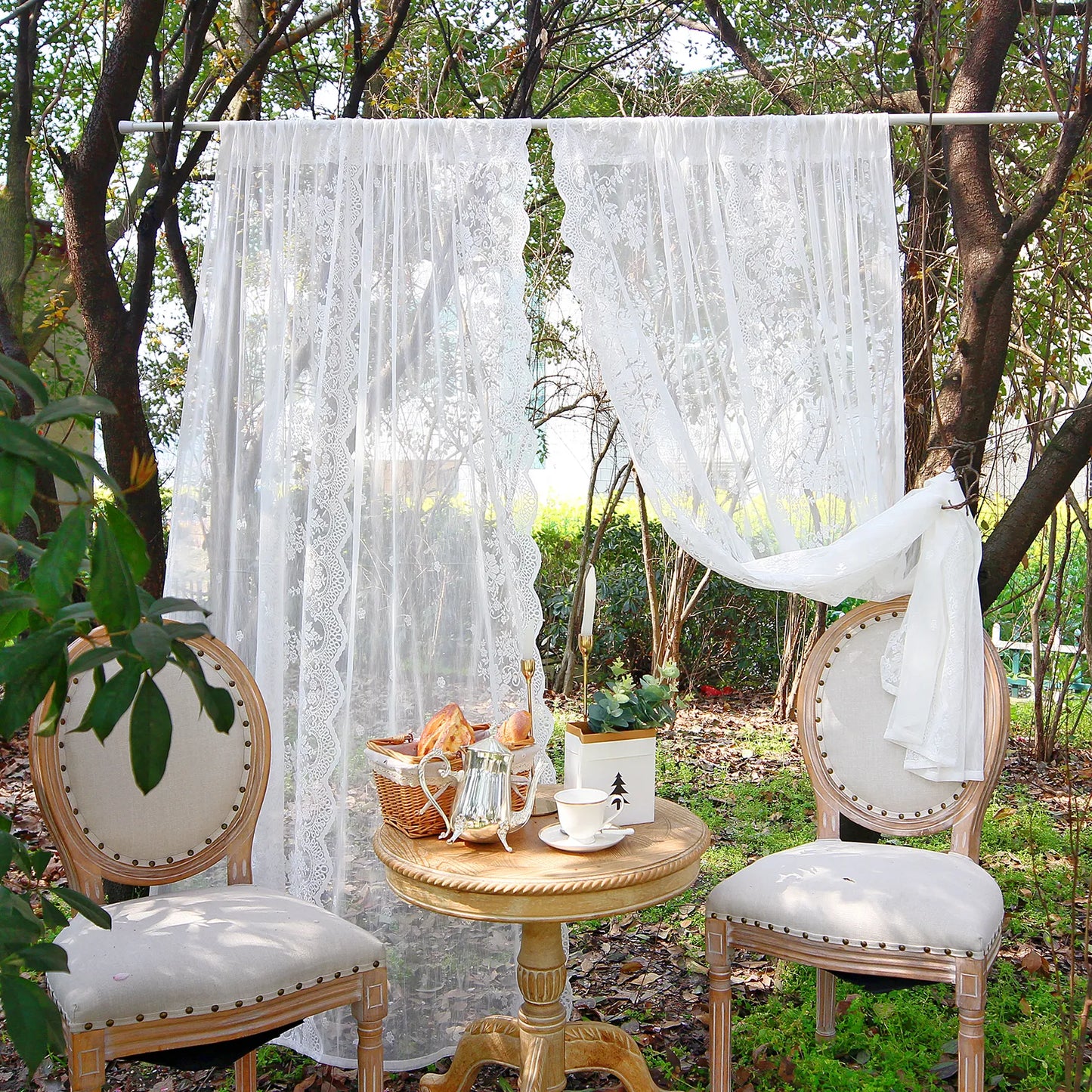 2 Panel Floral Patio Lace Sheer Curtains Decor