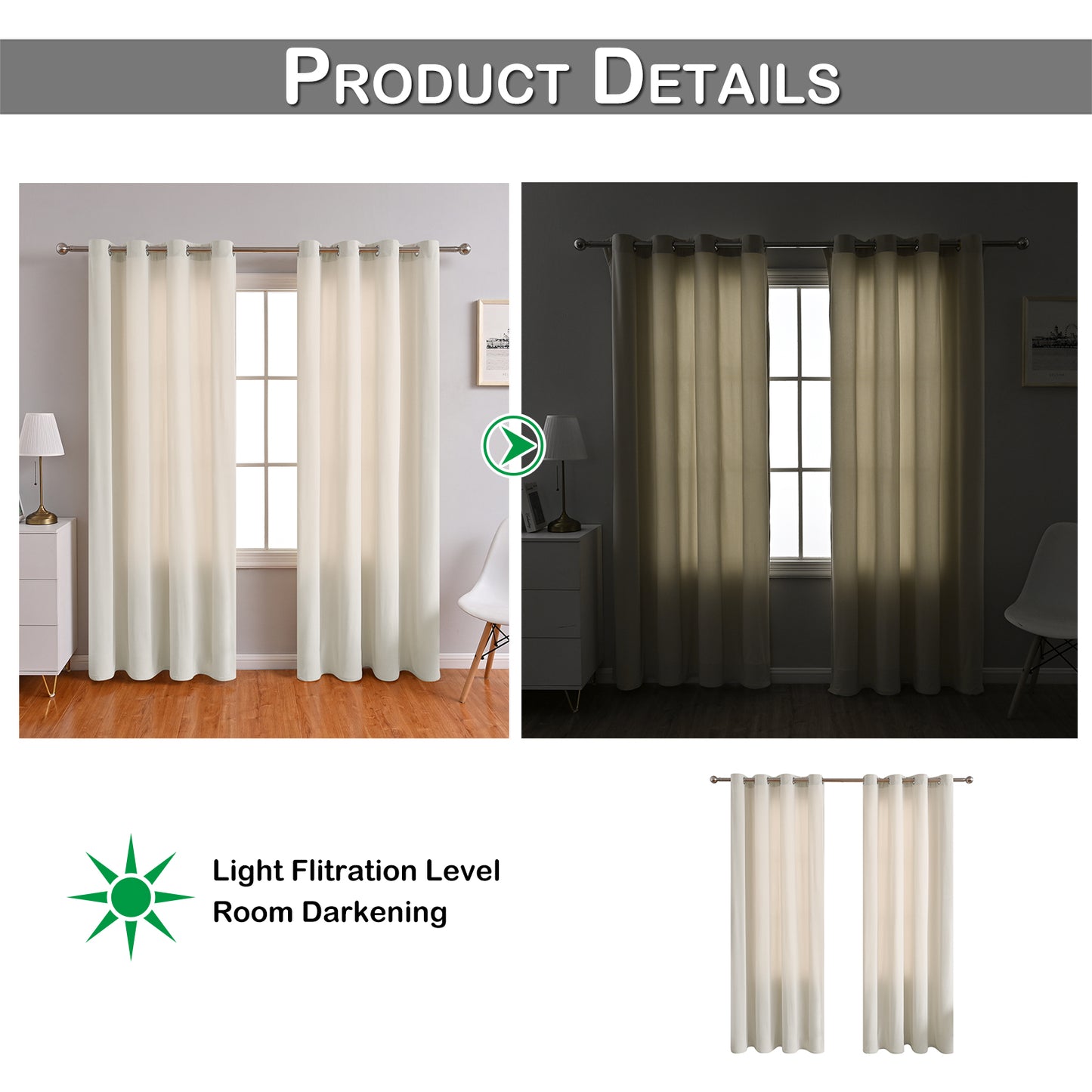 Frosted Fleece Curtains, 1 Panel, Beige, 132*164cm/132*214cm/132*241cm