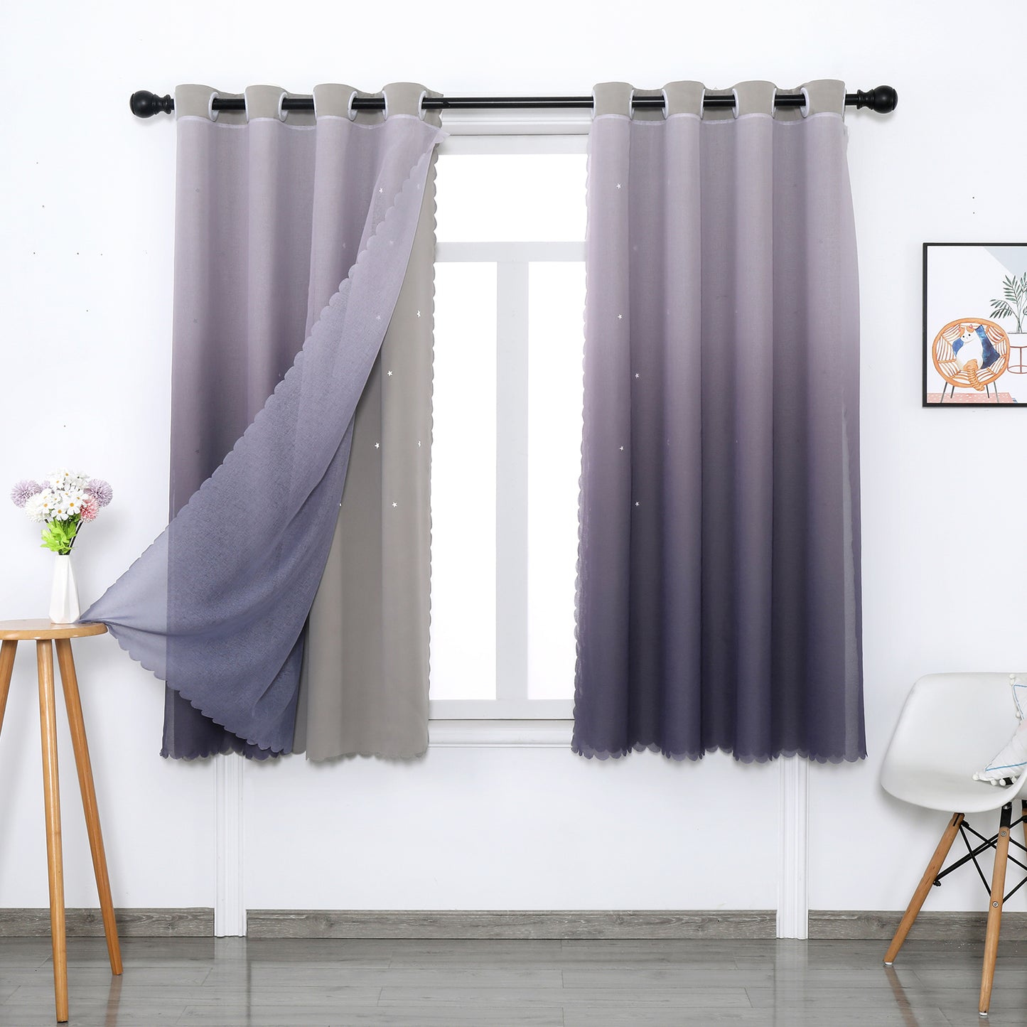 Double-Layer Blackout Curtains, 1 Panel, Purple, 132x160cm/132x213cm/132x243cm