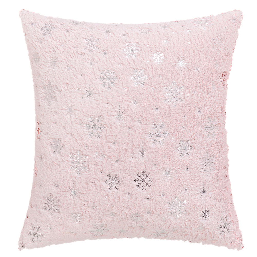 Soft plush pillowcase with snowflakes and gold embossing