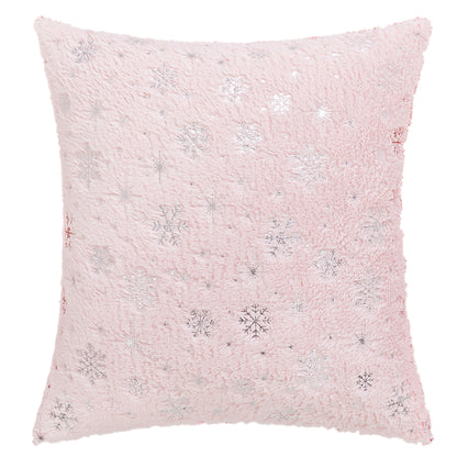 Soft plush pillowcase with snowflakes and gold embossing