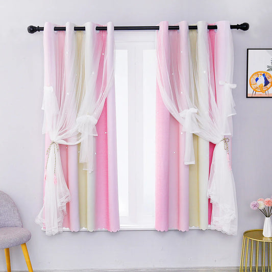Blackout curtain with tulle and ombre stars – double layered, 1 piece