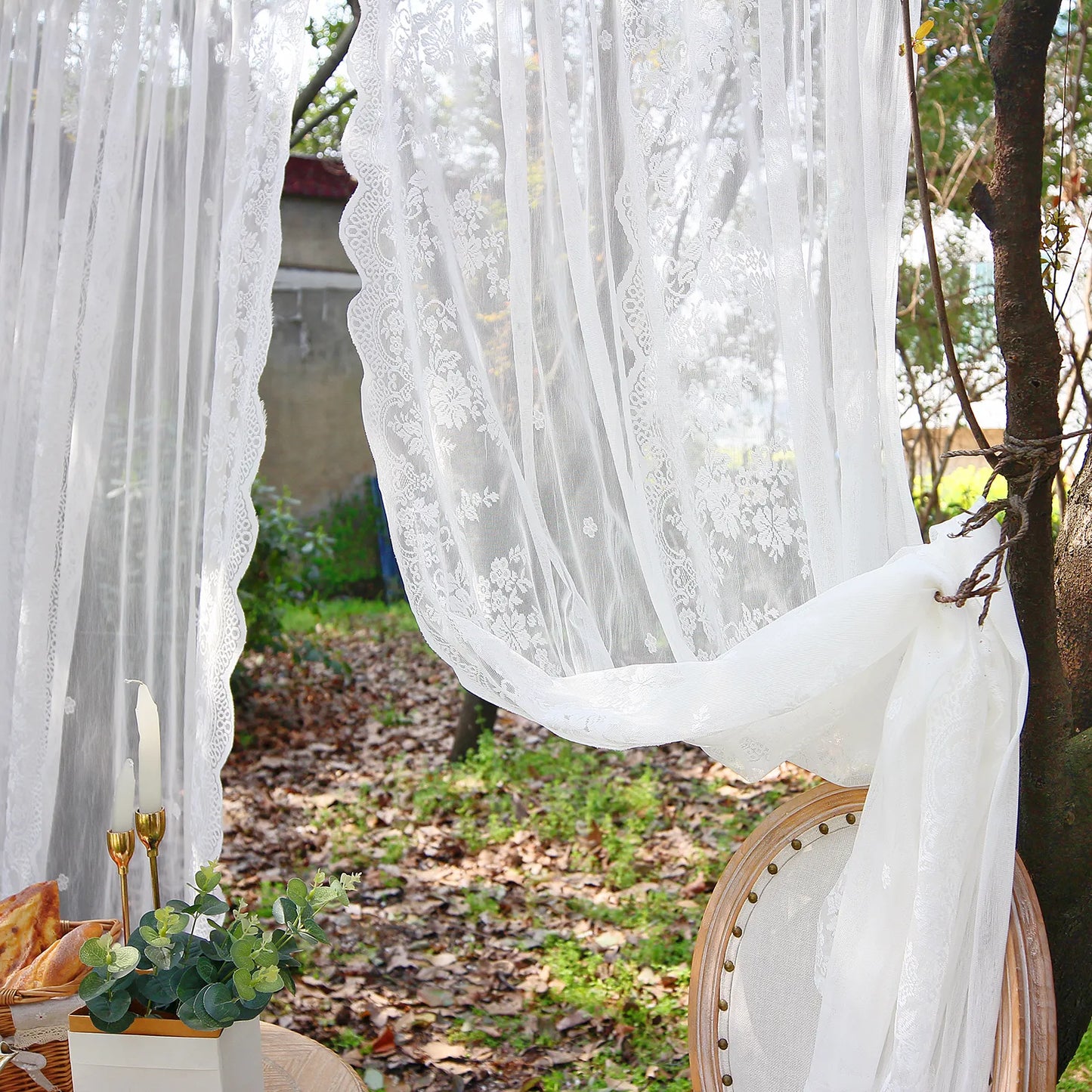 2 Panel Floral Patio Lace Sheer Curtains Decor