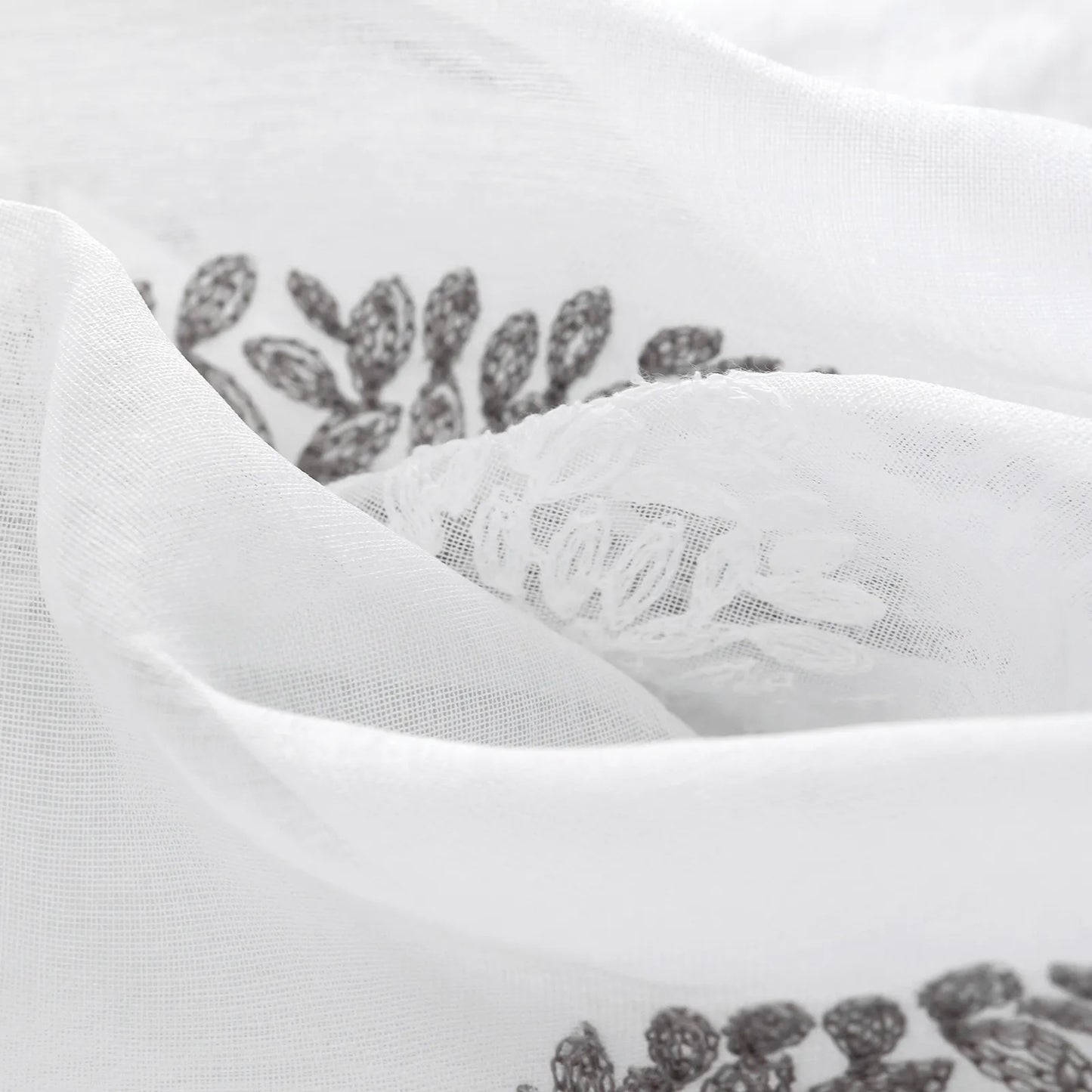 2 Panel Embroidered Leave Voile Window Sheer Curtains