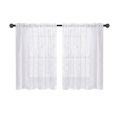 2 Short Linen-Look Sheer Curtains with Rod Pocket for Kitchen Bathroom Window