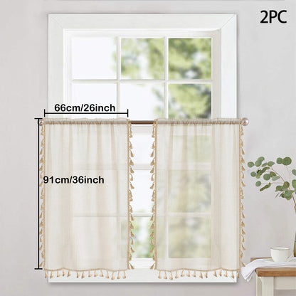 1 Panel Cream Tassels Window Tier Short Curtains