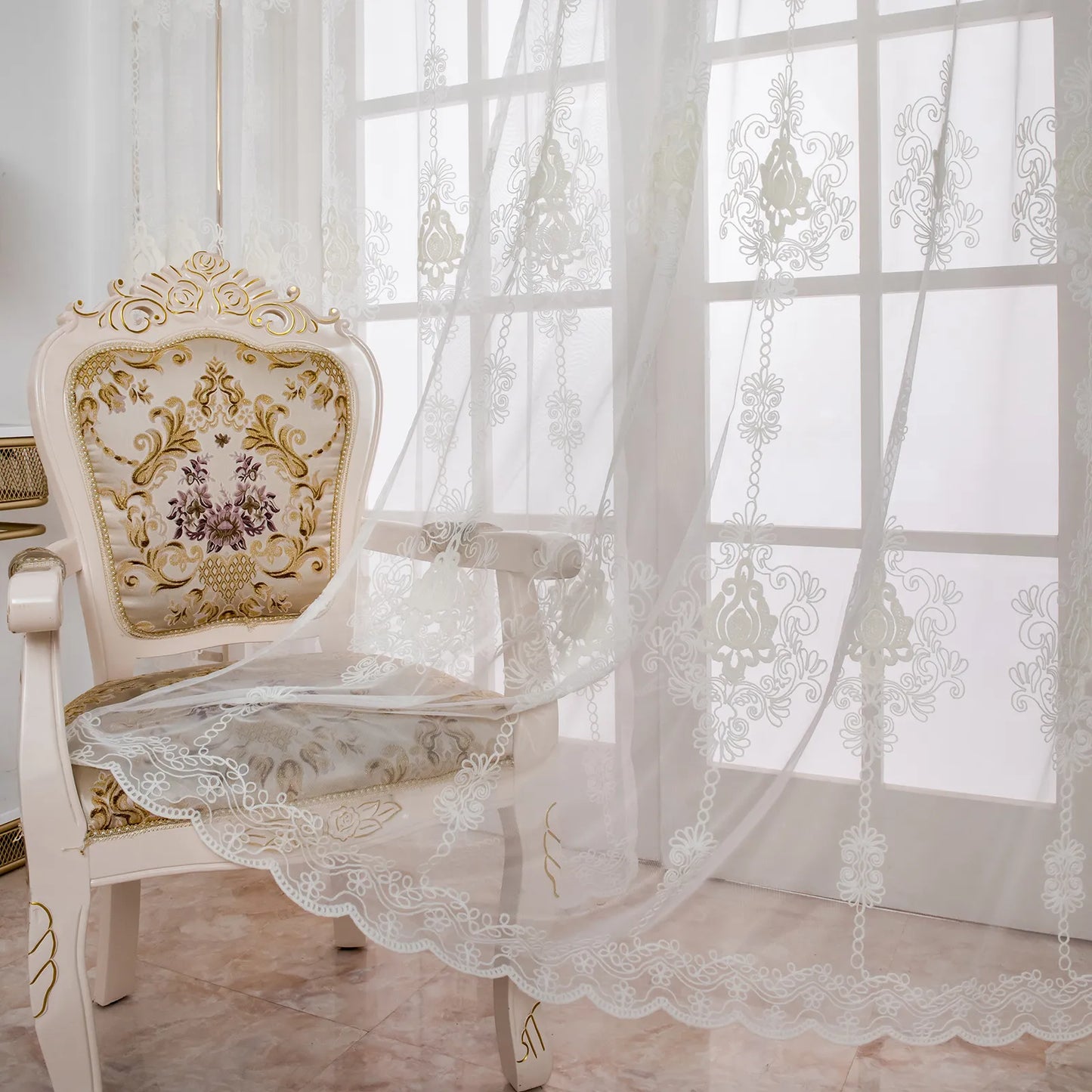 1 Panel Embroidered Morocco Window Sheer with Pearl