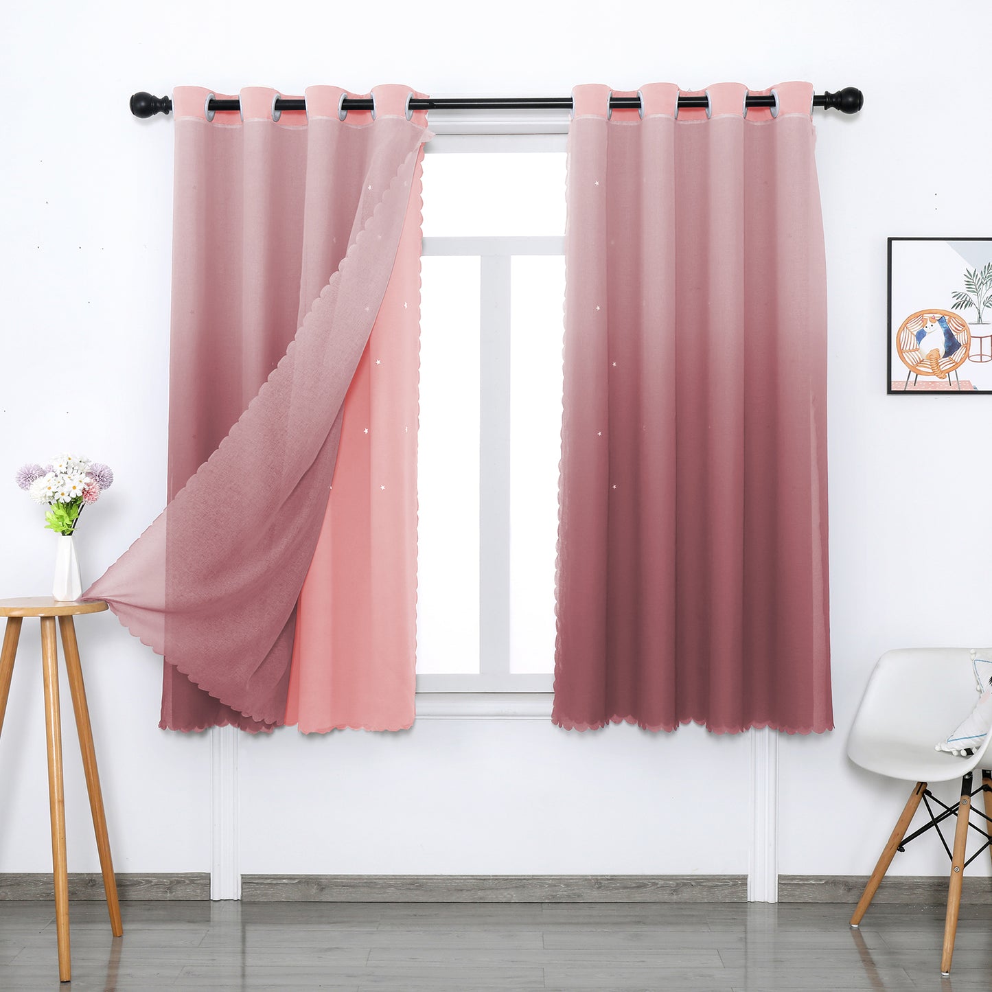 Rideaux occultants double épaisseur, 1 panneau, rose, 132 x 160 cm/132 x 213 cm/132 x 243 cm