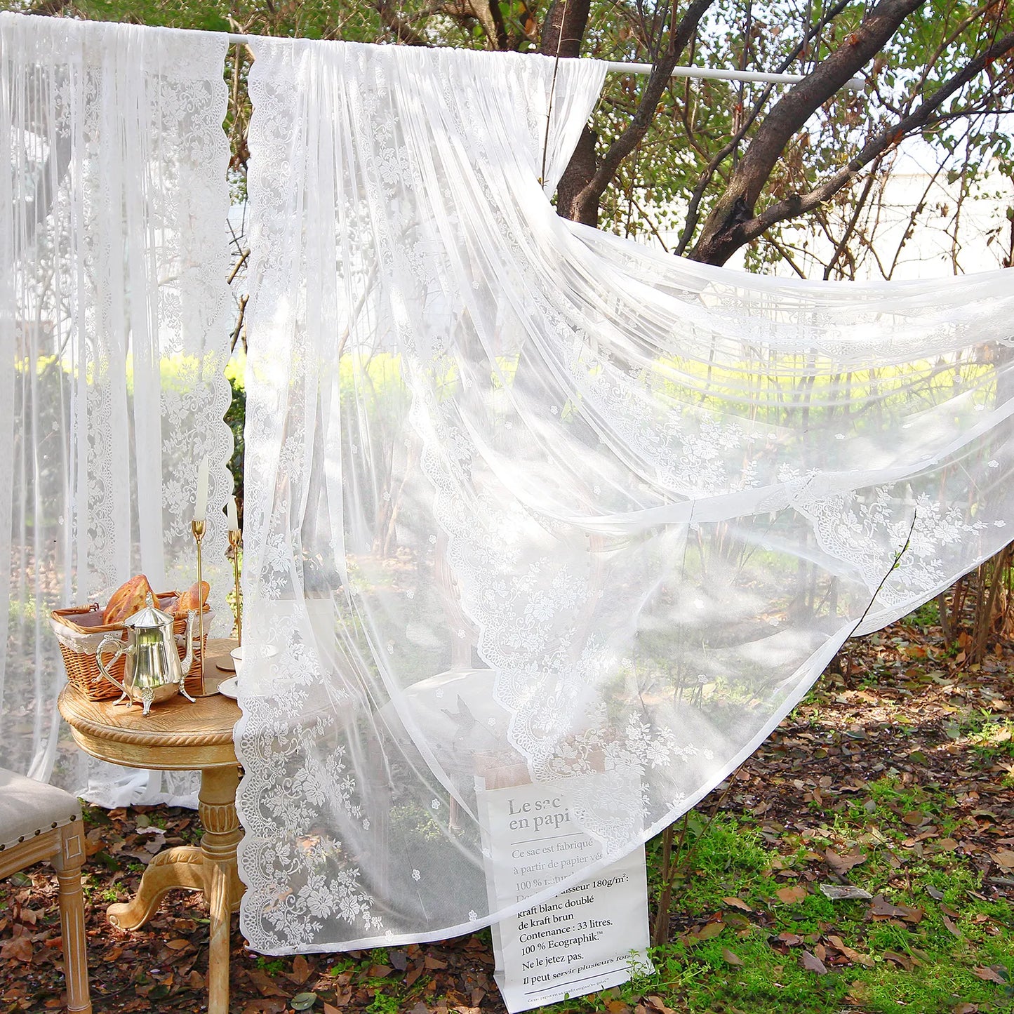 2 Panel Floral Patio Lace Sheer Curtains Decor