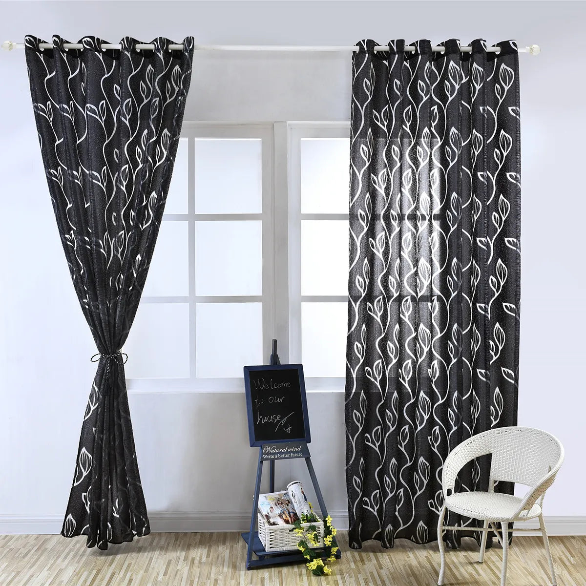 1 Panel Leaves Window Curtain Living Room Decor