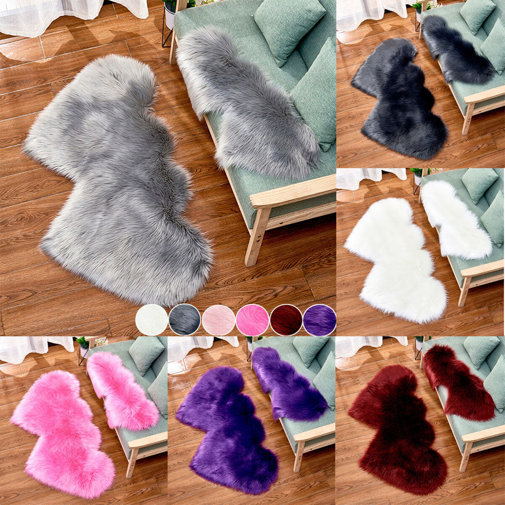 Heart-shaped faux fur rug, fluffy shaggy rug, double heart