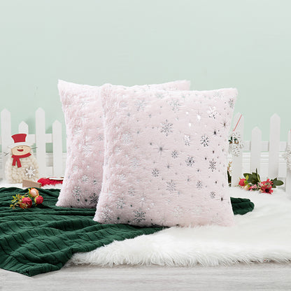 Soft plush pillowcase with snowflakes and gold embossing