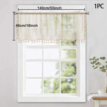 1 Panel Cream Tassels Window Tier Short Curtains