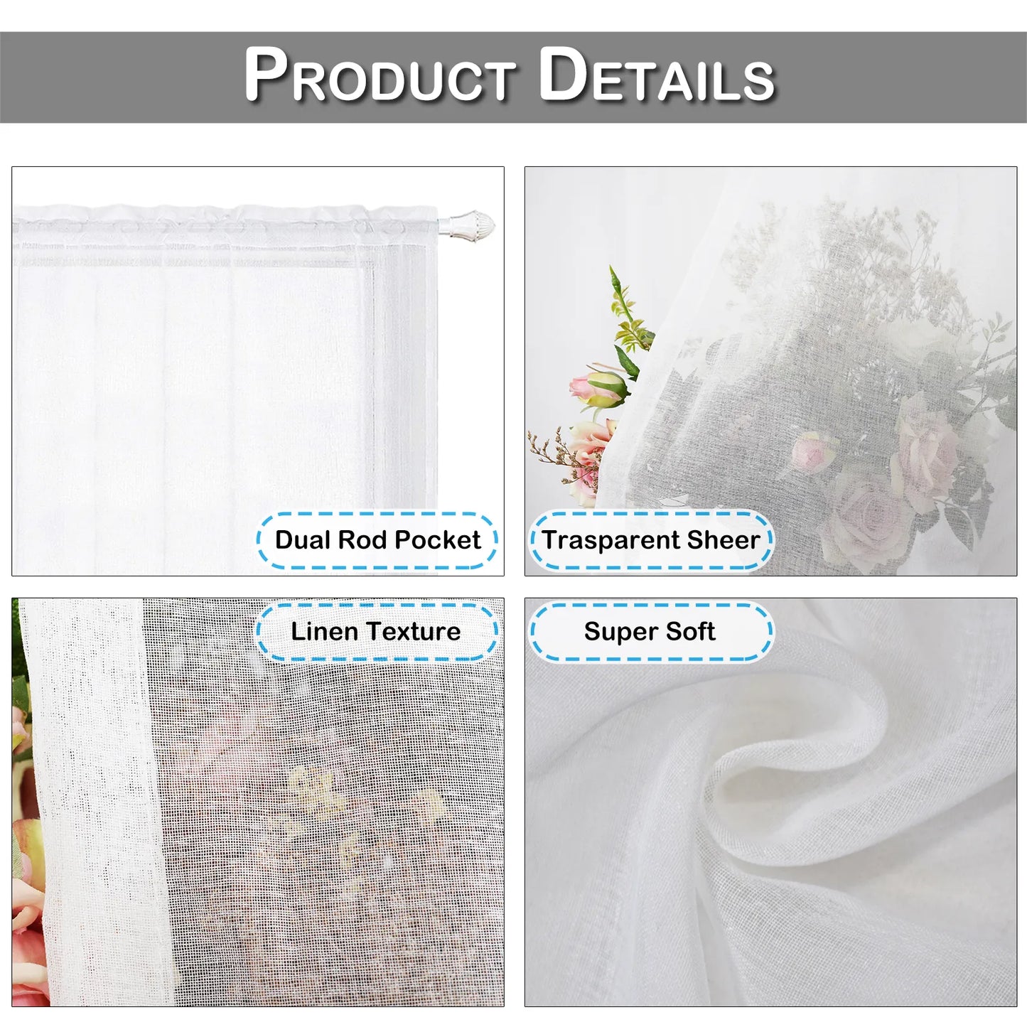 1 Panel Waterproof Short Sheer Tier Curtain