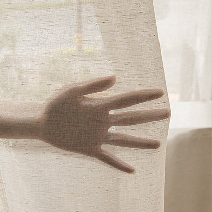 Rideau romain vintage semi-transparent aspect lin beige avec passe-tringle