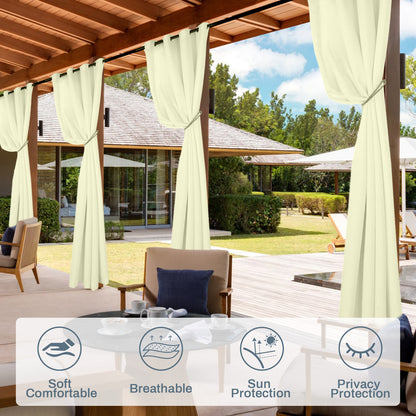 Semi-transparent, water-repellent outdoor curtain with eyelets for patio and balcony