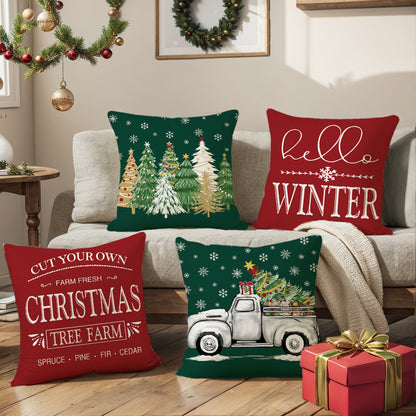 4er-Set Weihnachts-Kissenbezüge aus Leinen – Softe Dekokissen für Sofa und Bett (45×45 cm)