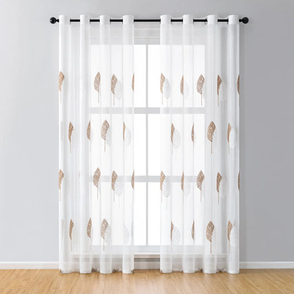 2 Panel Embroidered Leave Voile Window Sheer Curtains