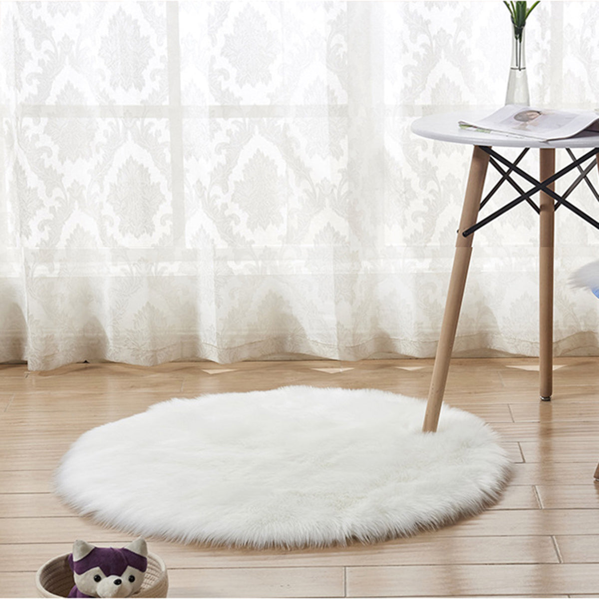 Round Shaggy Rug, Faux Fur, Long Pile, Fluffy Rug