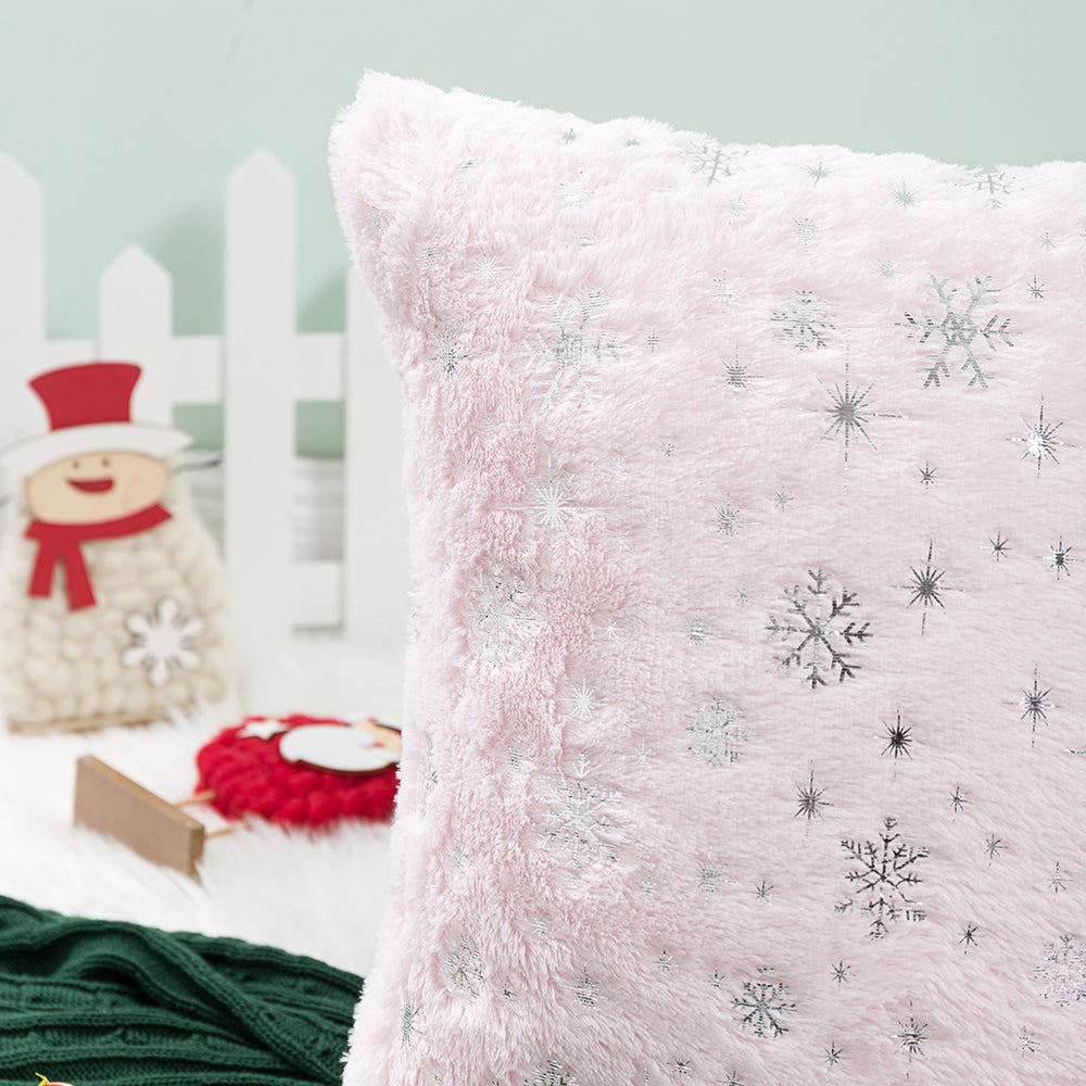Soft plush pillowcase with snowflakes and gold embossing