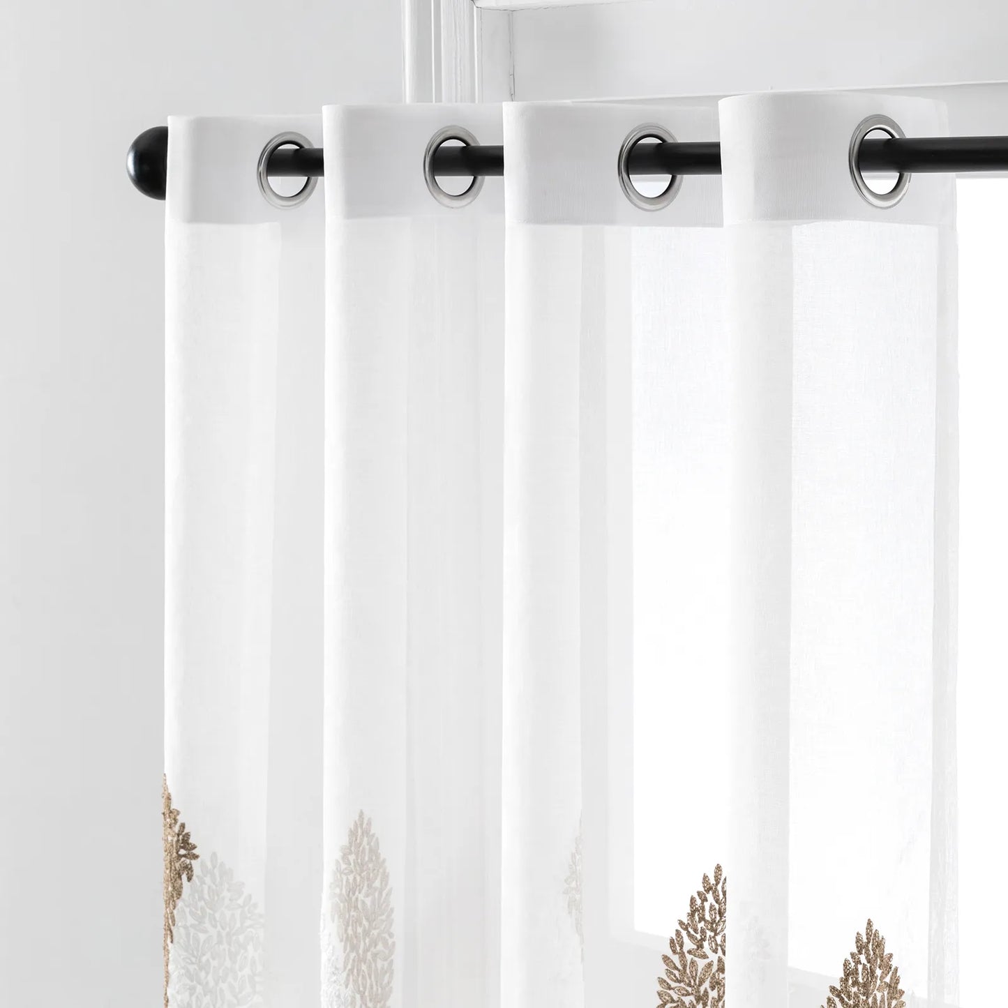 2 Panel Embroidered Leave Voile Window Sheer Curtains
