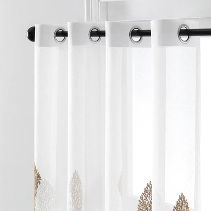 2 Panel Embroidered Leave Voile Window Sheer Curtains