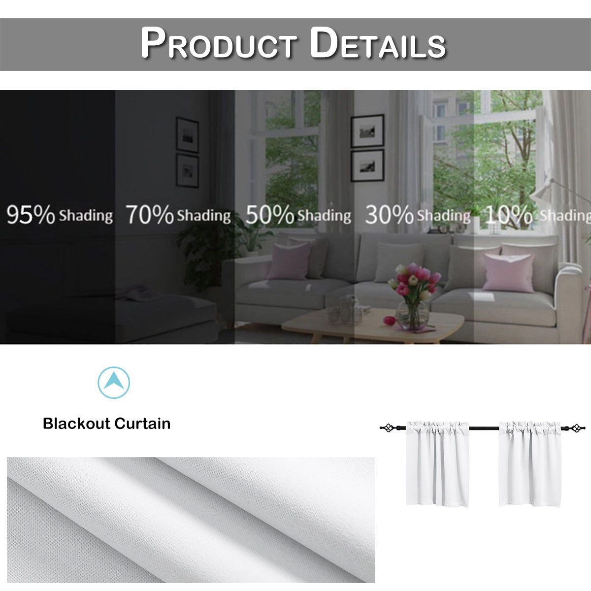 1 Panel Blackout Window Short Curtains