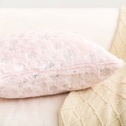 Soft plush pillowcase with snowflakes and gold embossing