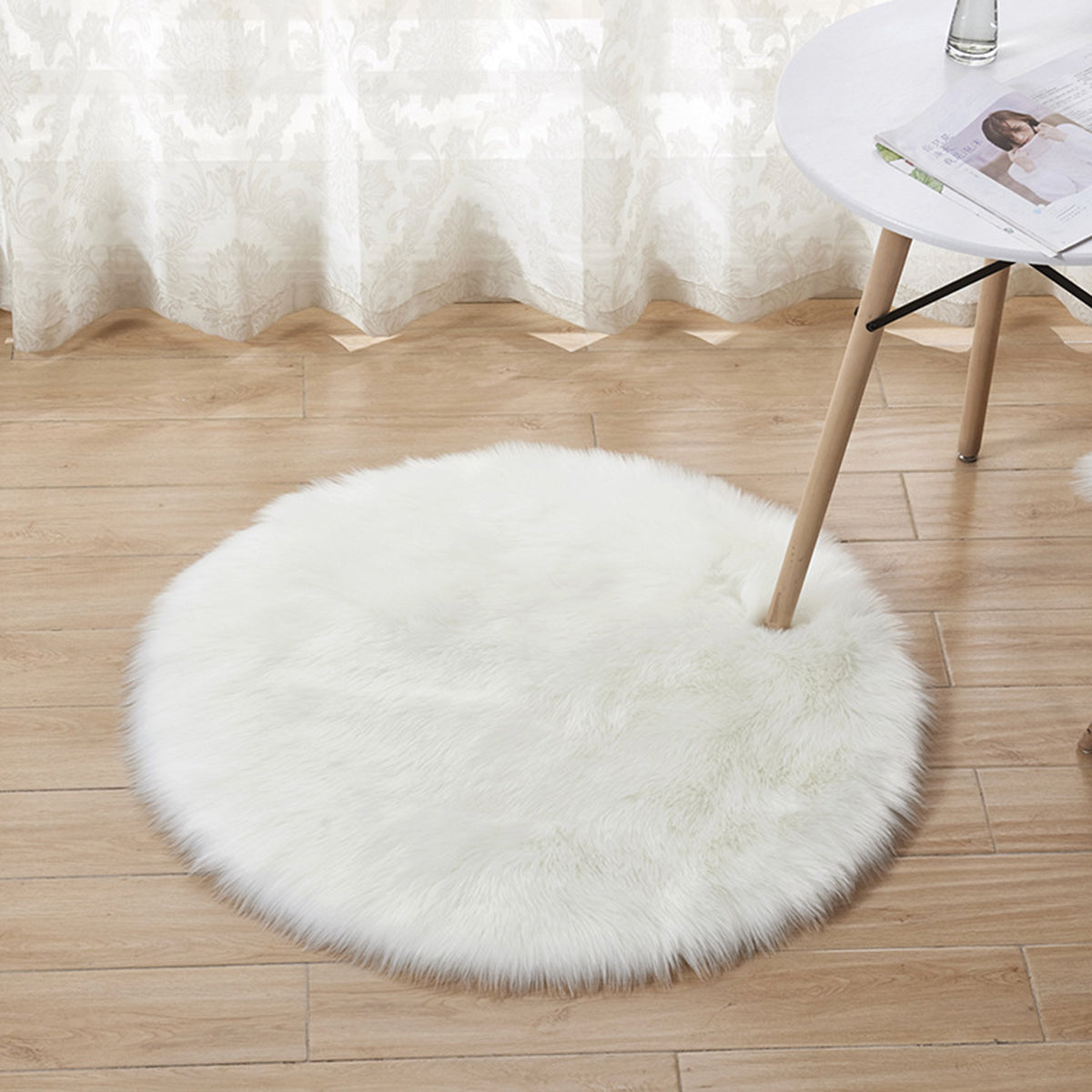 Round Shaggy Rug, Faux Fur, Long Pile, Fluffy Rug
