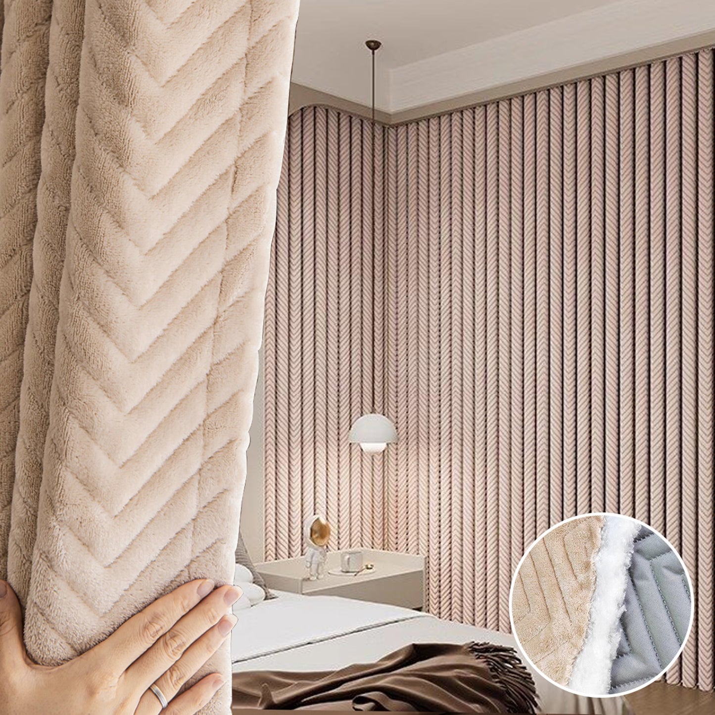 Rideau matelassé épais en peluche courte 100 % occultant et isolant thermique 1 panneau