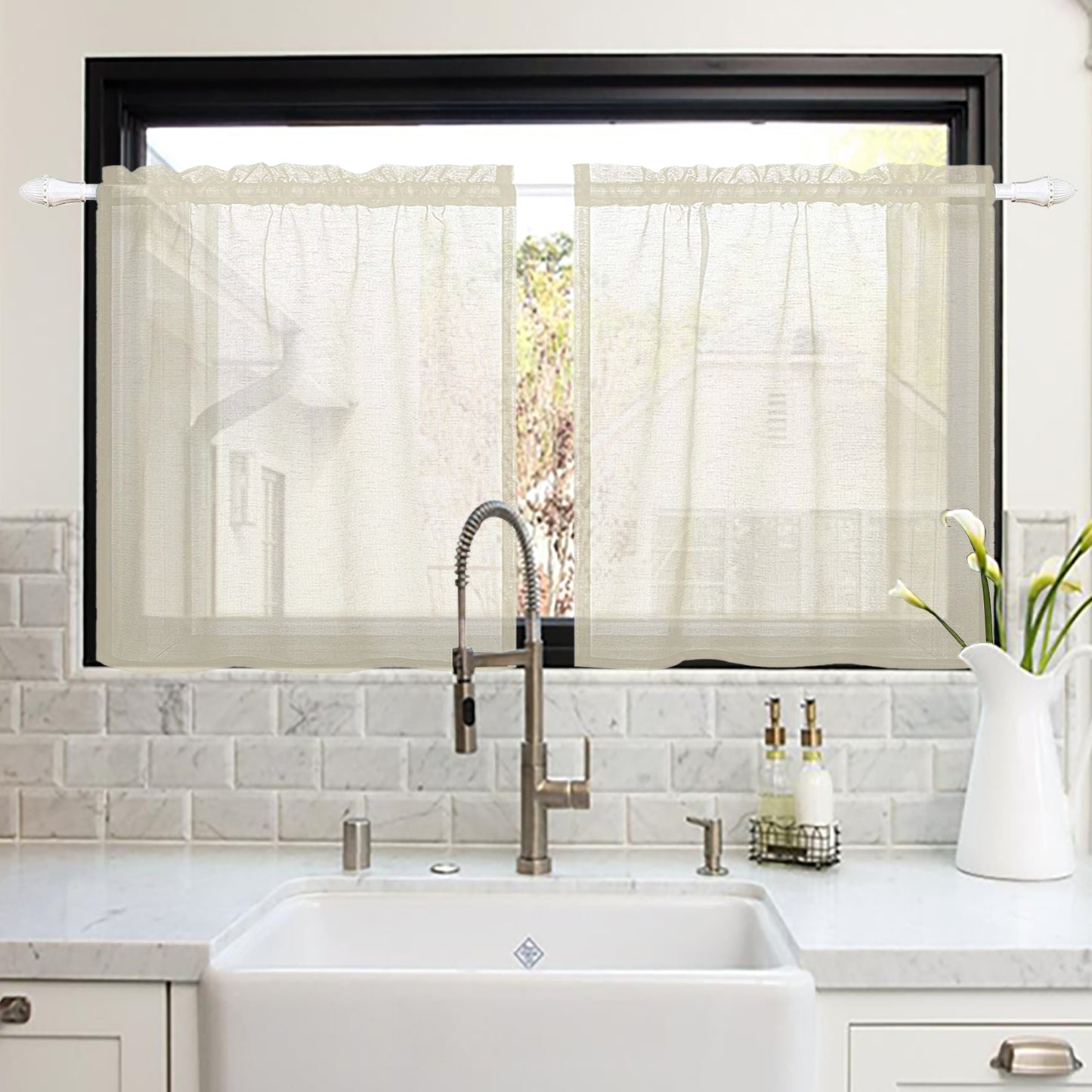 1 Panel Waterproof Short Sheer Tier Curtain