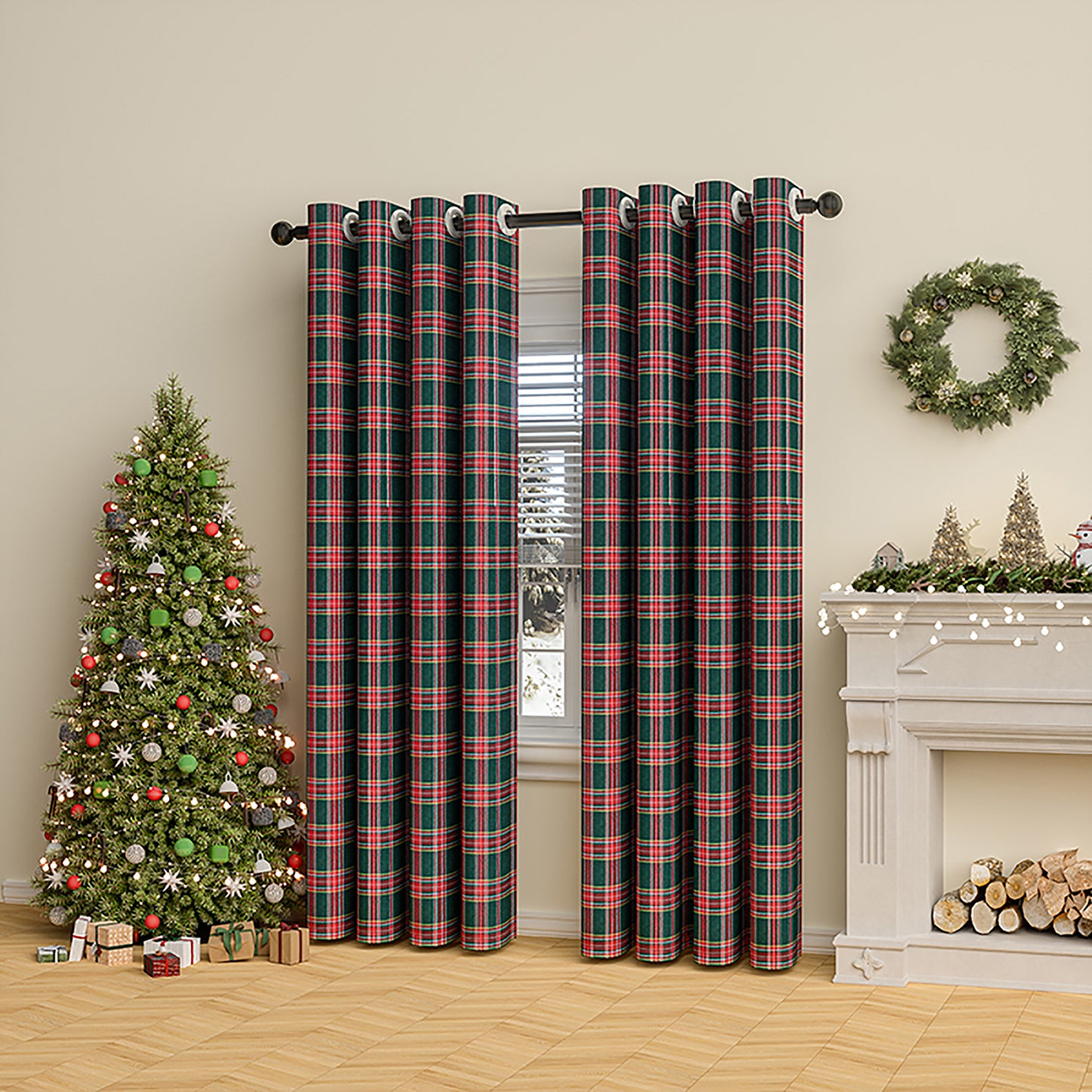 Rideau de Noël à carreaux · Rouge Vert · Style vintage