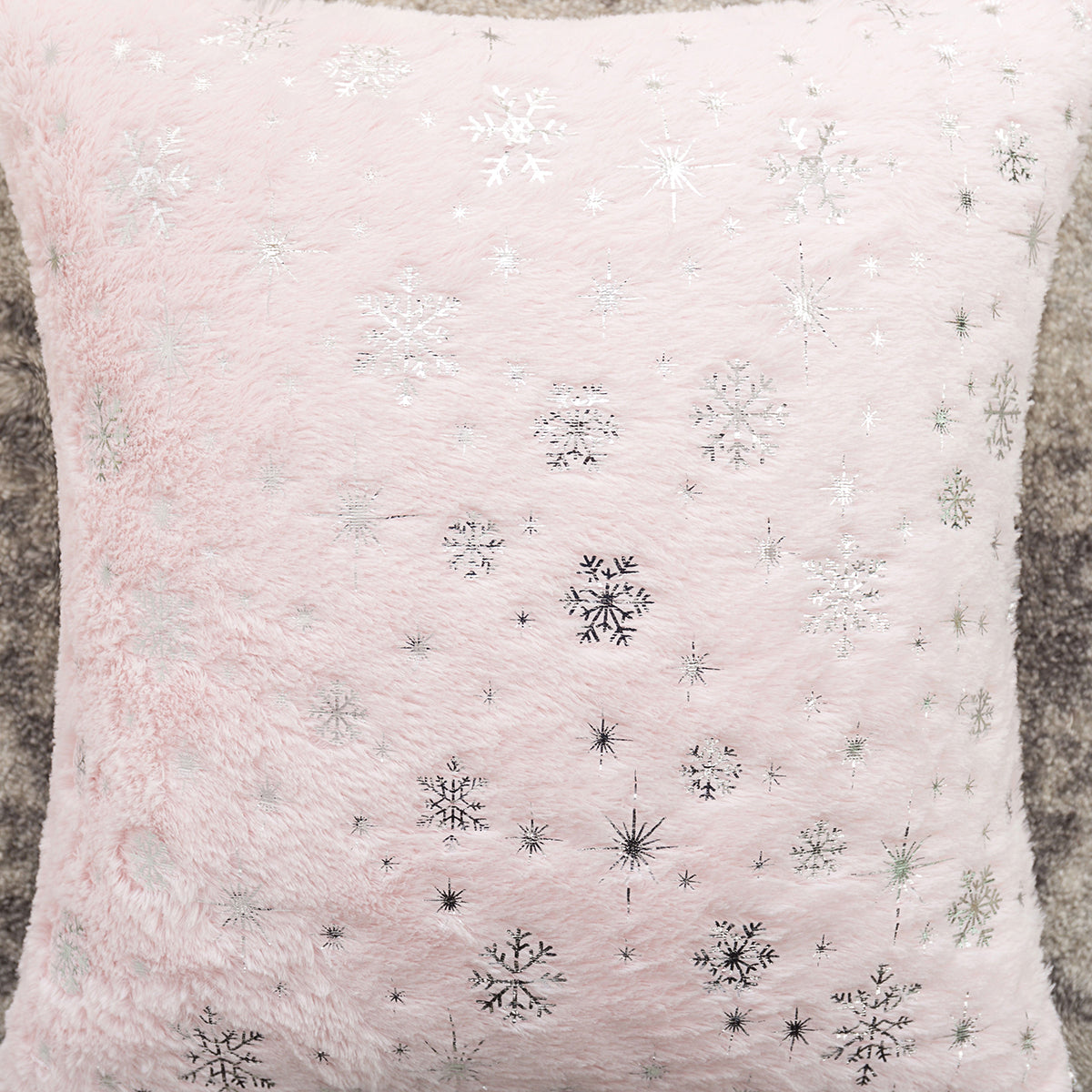 Soft plush pillowcase with snowflakes and gold embossing