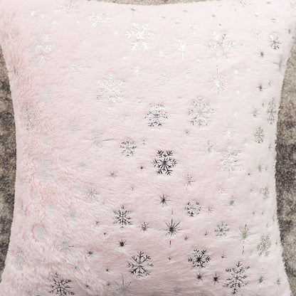 Soft plush pillowcase with snowflakes and gold embossing