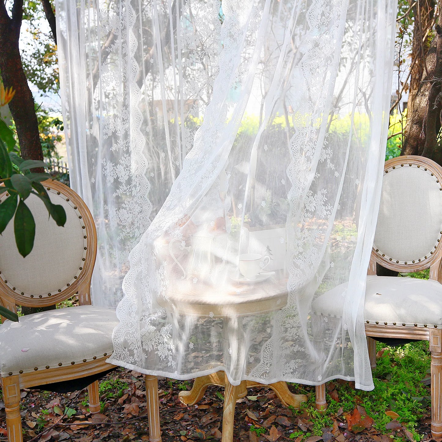 2 Panel Floral Patio Lace Sheer Curtains Decor