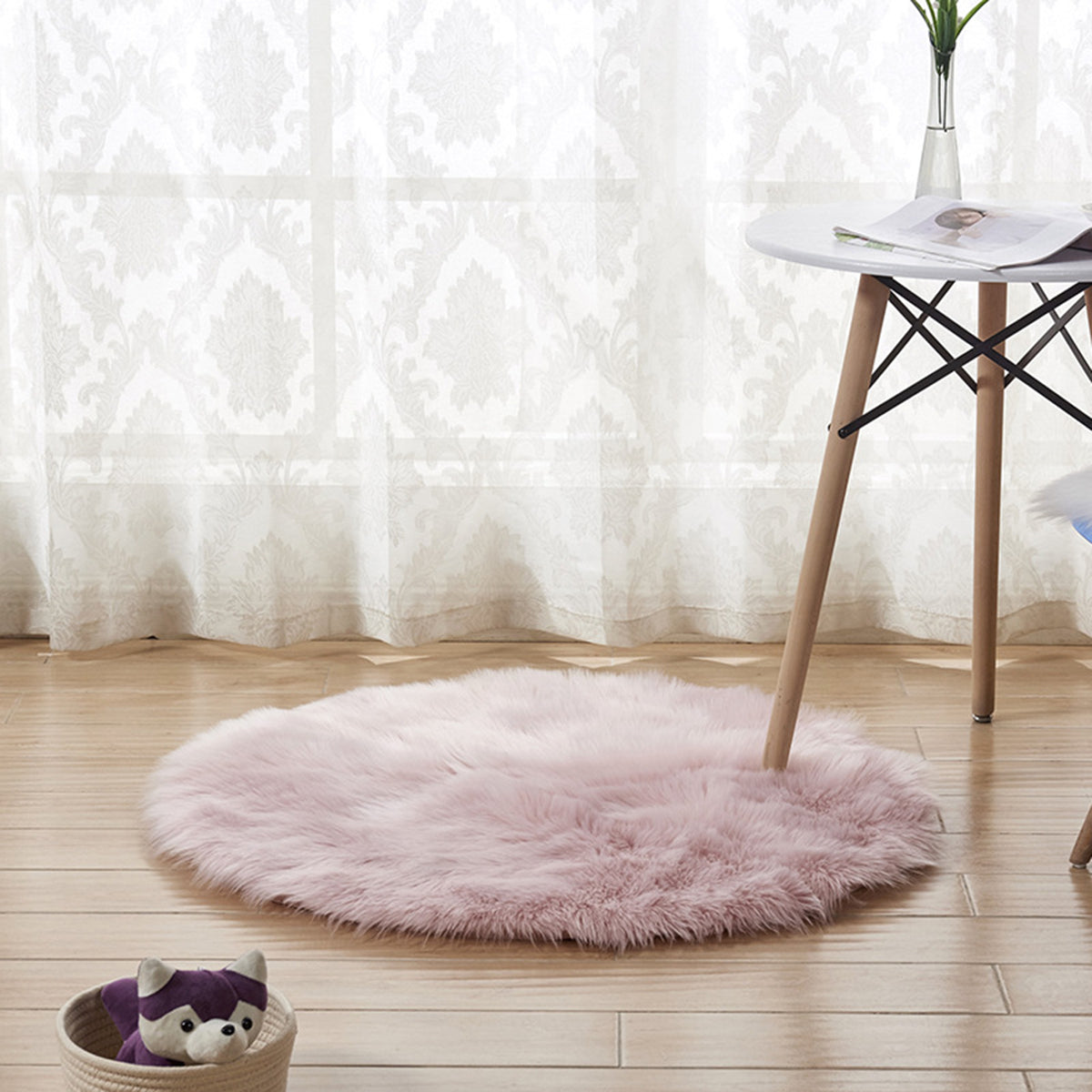 Round Shaggy Rug, Faux Fur, Long Pile, Fluffy Rug