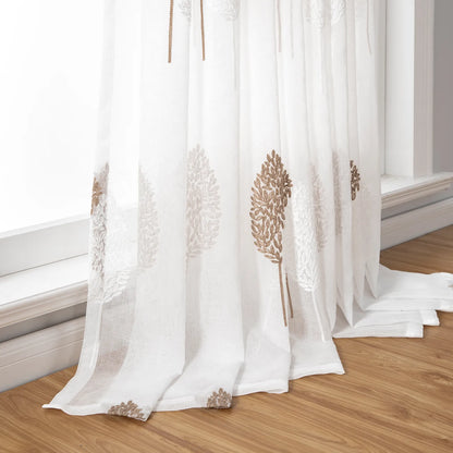 2 Panel Embroidered Leave Voile Window Sheer Curtains
