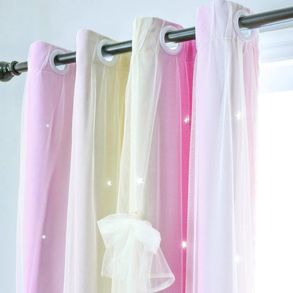 Blackout curtain with tulle and ombre stars – double layered, 1 piece