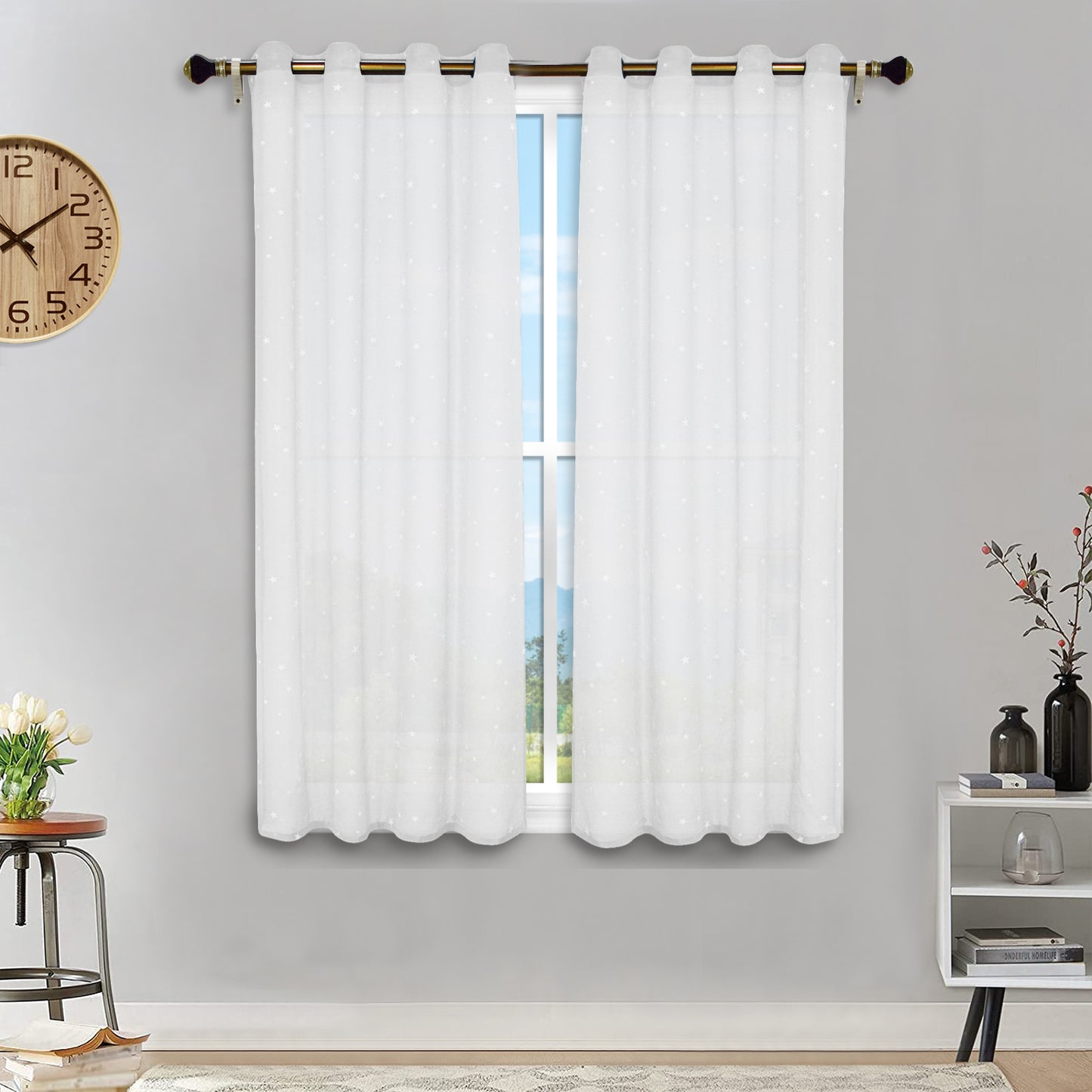 1 Panel Eyelets Window Sheer Curtains for Bedroom