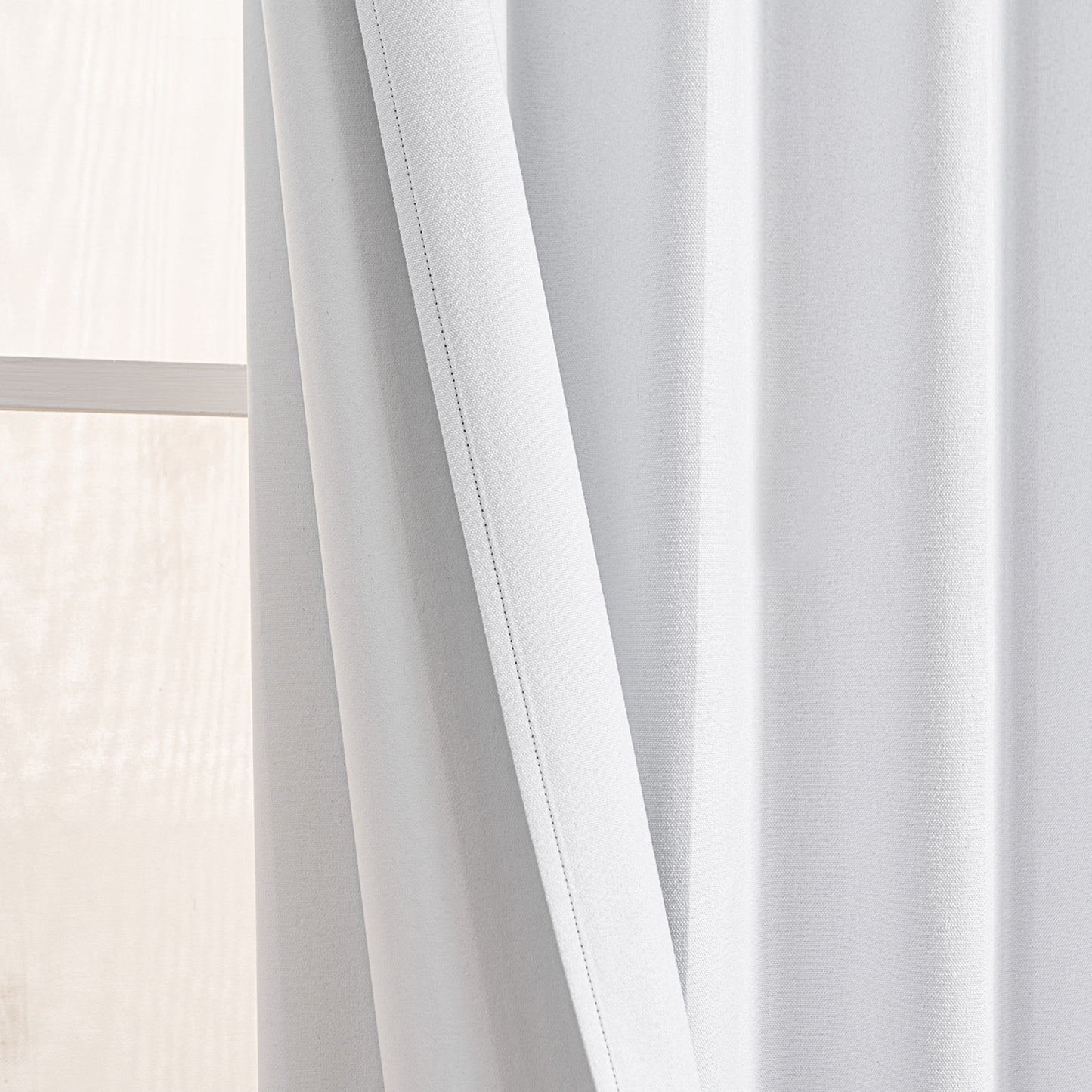 Lot de 2 rideaux aspect lin blanc 100% occultant ruban plissé avec crochets et anneaux