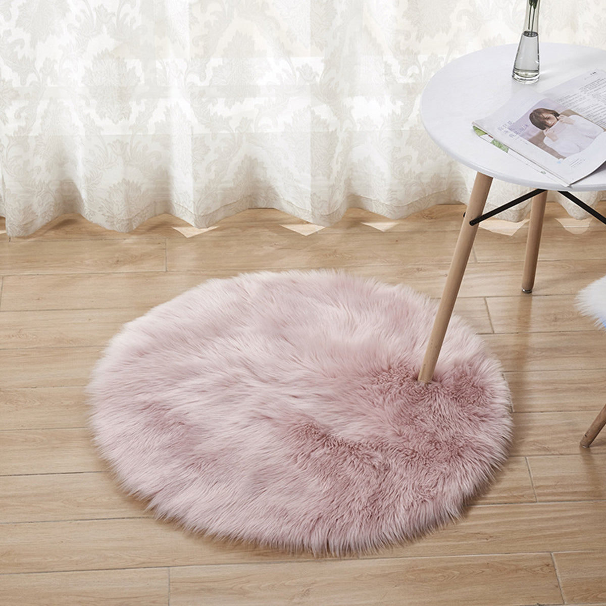 Round Shaggy Rug, Faux Fur, Long Pile, Fluffy Rug
