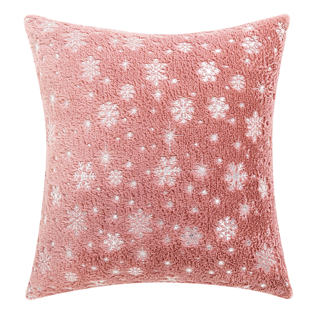 Soft plush pillowcase with snowflakes and gold embossing