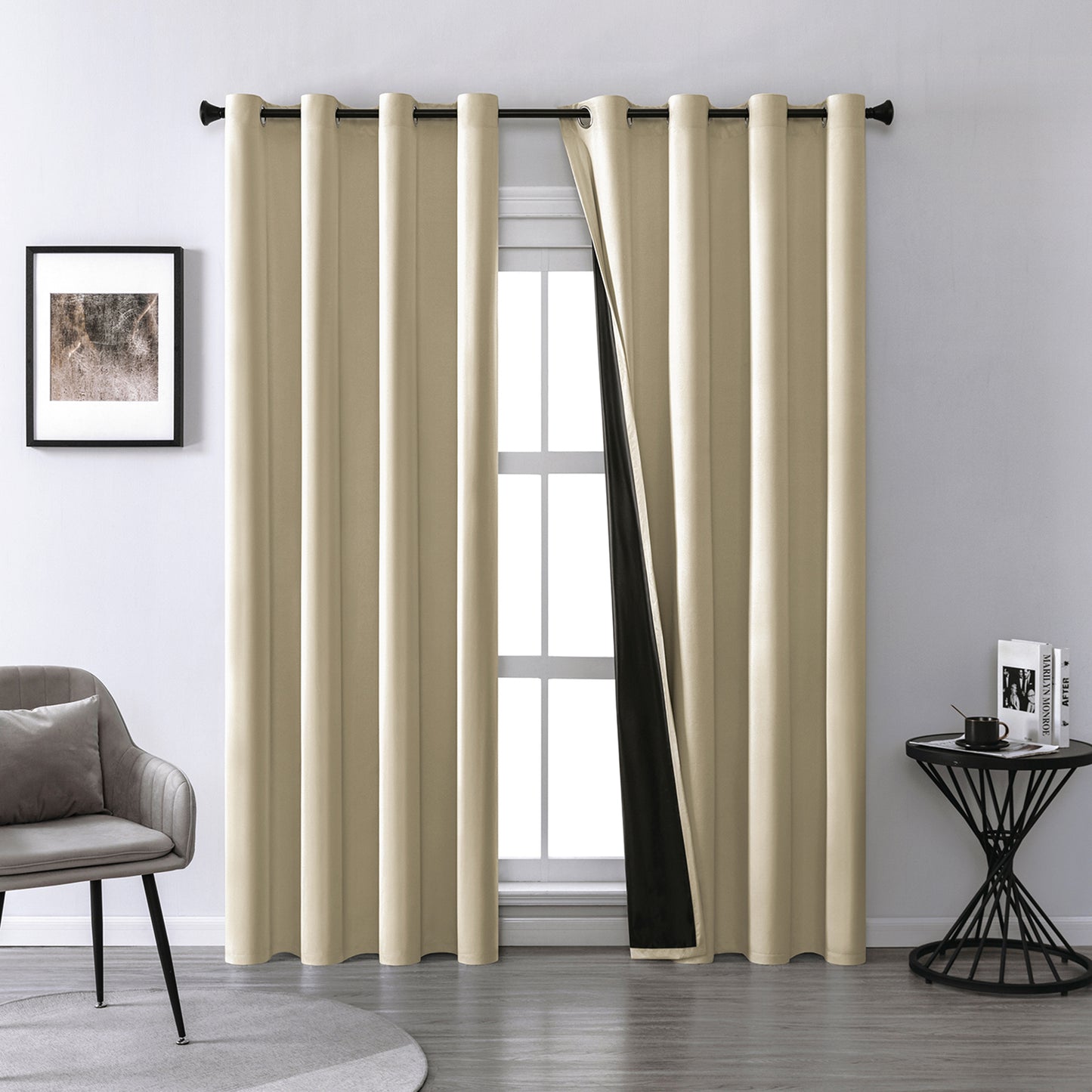 Set of 2 ultra-lightweight 100% blackout curtains with eyelets for bedrooms and living rooms