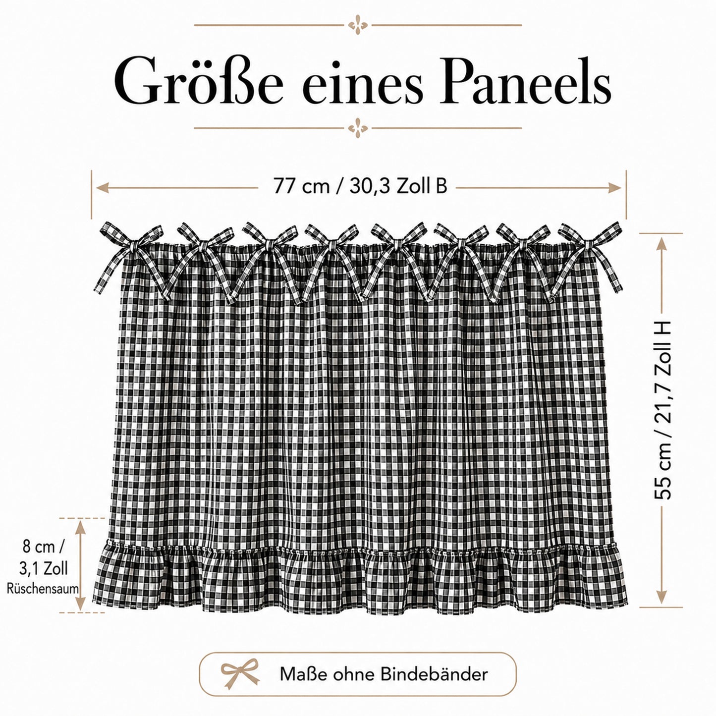 Rideau court à carreaux avec nouettes style maison de campagne