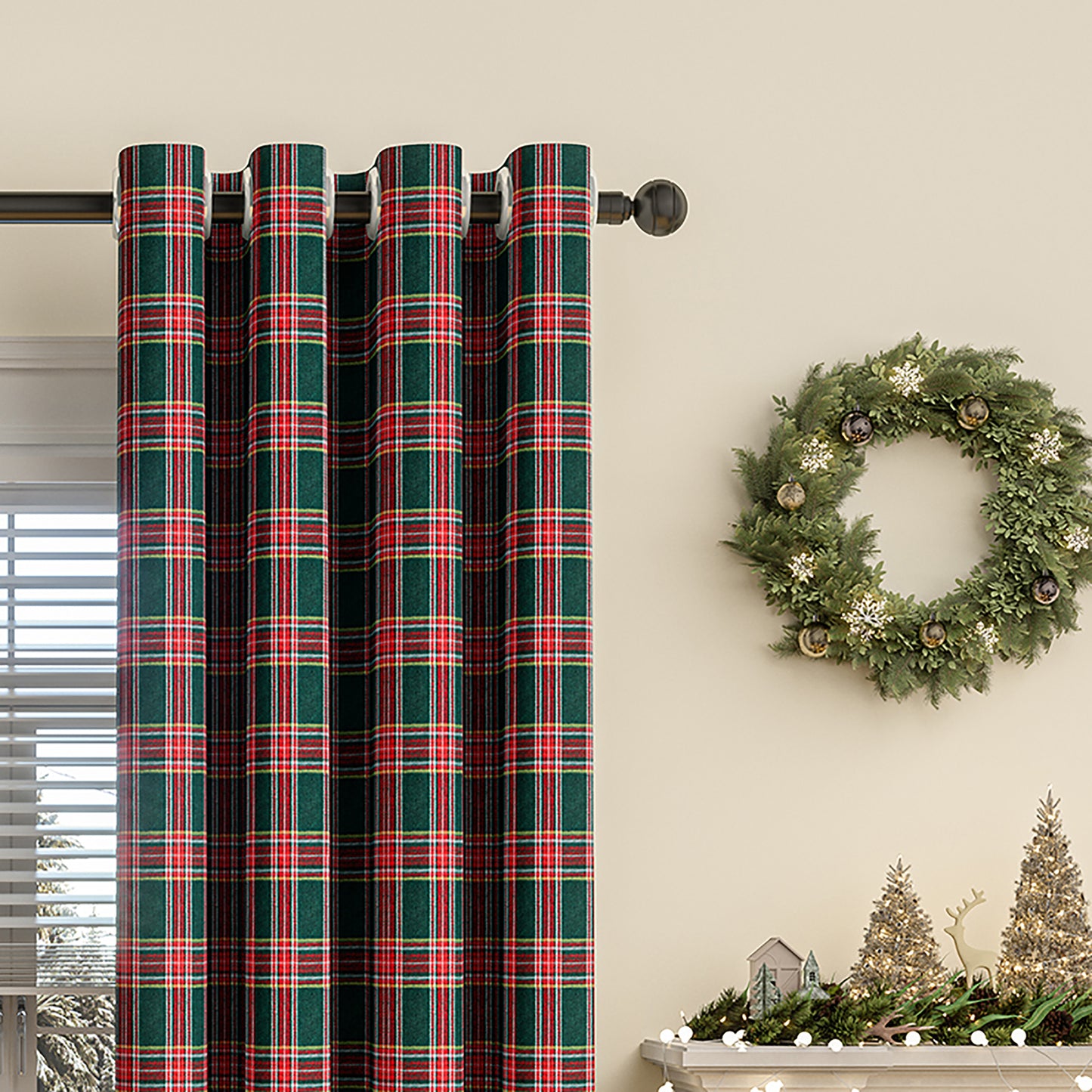 Rideau de Noël à carreaux · Rouge Vert · Style vintage