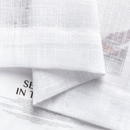 2 Short Linen-Look Sheer Curtains with Rod Pocket for Kitchen Bathroom Window