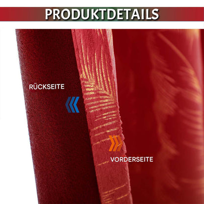 Rideaux de Noël en velours avec feuille d'or · Occultants · Rouge/Vert · 2 pièces